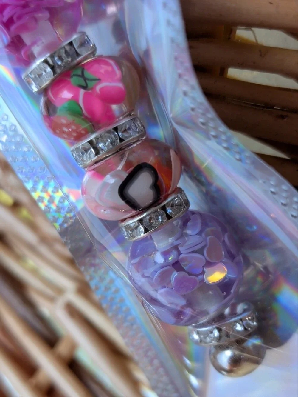 Silver Keychain with Pink & Purple Beads - Women Accessories Key Holder